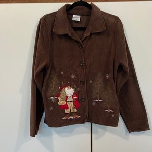 Christmas fleece Santa embroidered button jacket - Size S.